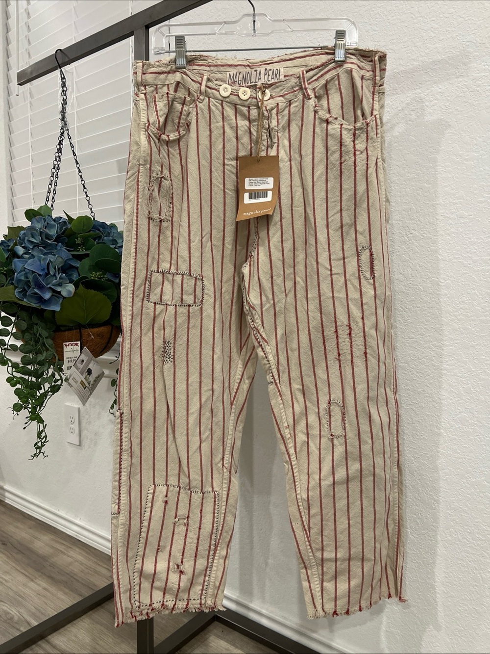 Magnolia Pearl Cream and Red Striped Cotton Pants